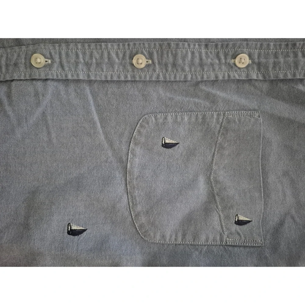 J. Crew Mens Chambray Shirt Small Sailboat Embroidered Button Down‎ Long Sleeve